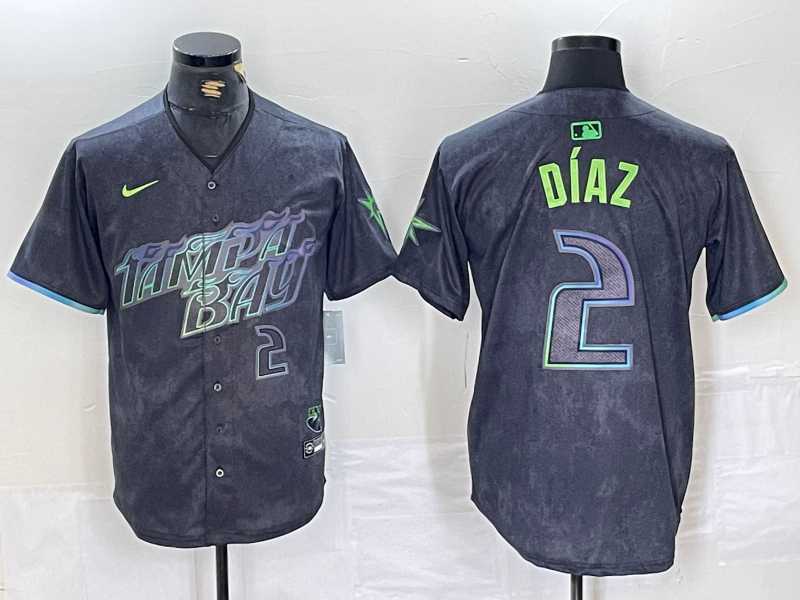 Men%27s Tampa Bay Rays #2 Yandy Diaz Number Charcoal 2024 City Connect Limited Stitched Jersey
